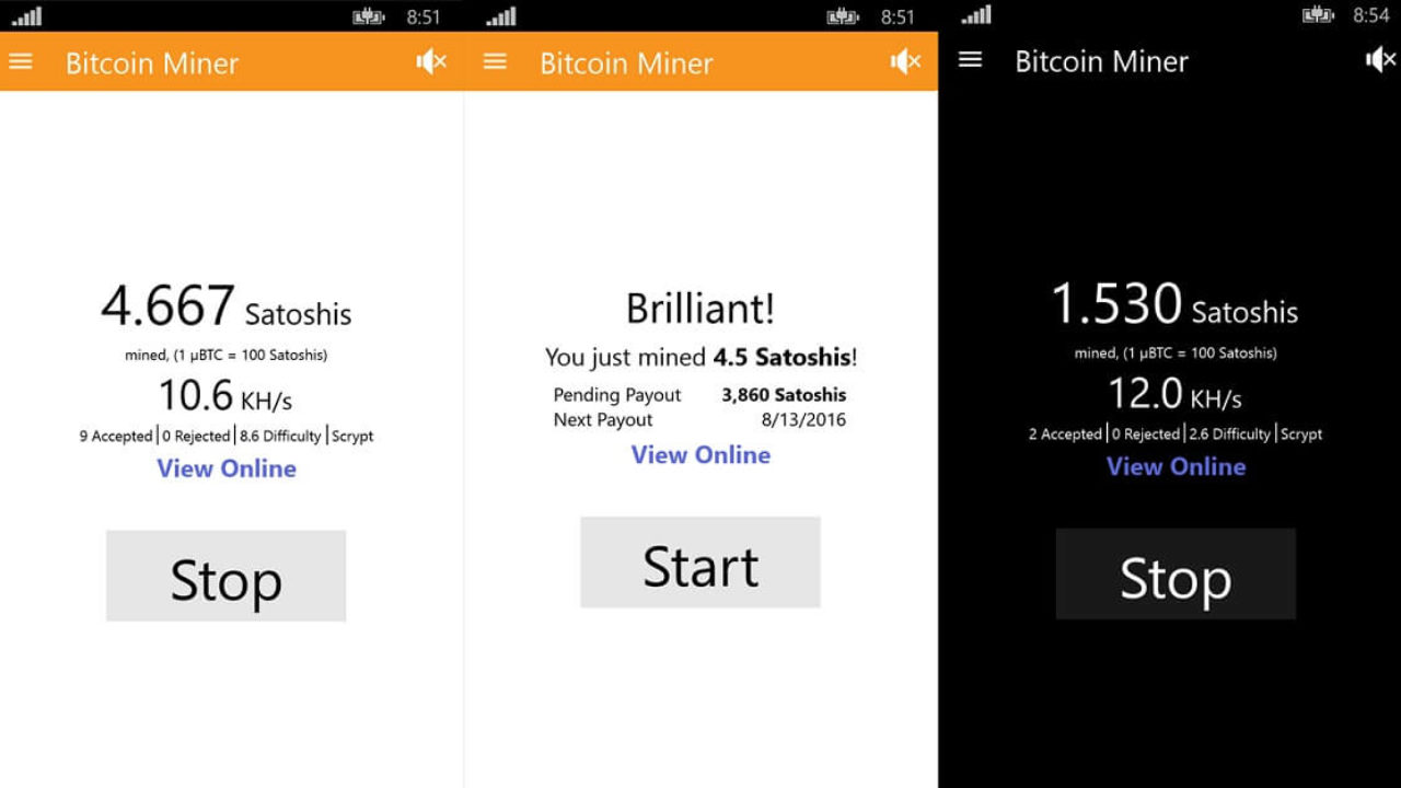 bitcoin mining app for windows phone