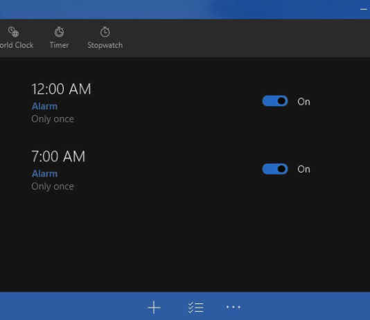 Alarms & Clock updated on Windows 10 with new animations