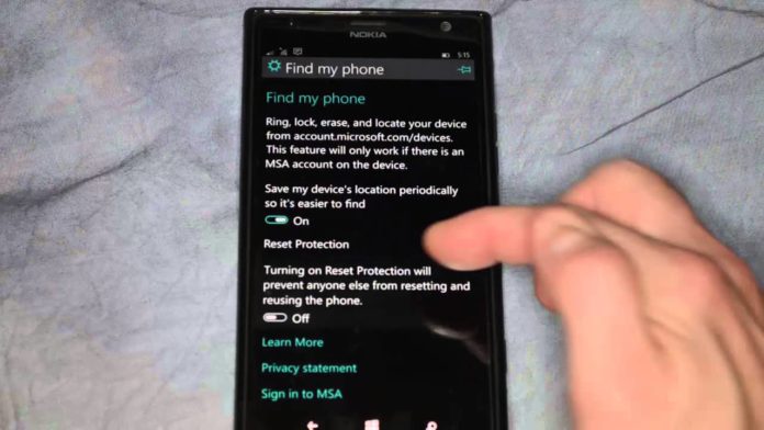 reset protection on windows 10 mobile