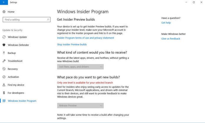 Windows 10 Insider update