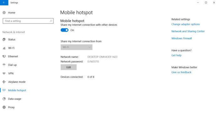 Windows 10 PC as Wi-Fi