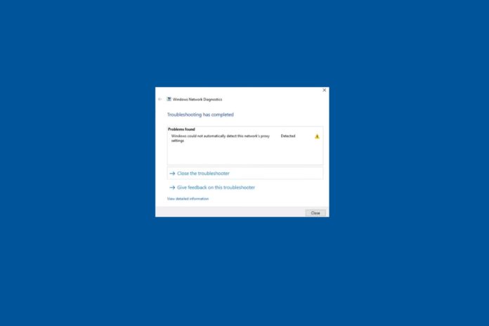 Windows could not automatically detect network’s proxy settings