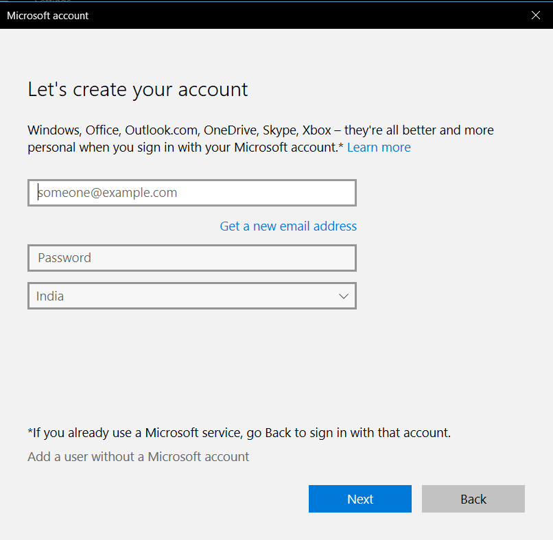 Add a user without a Microsoft account