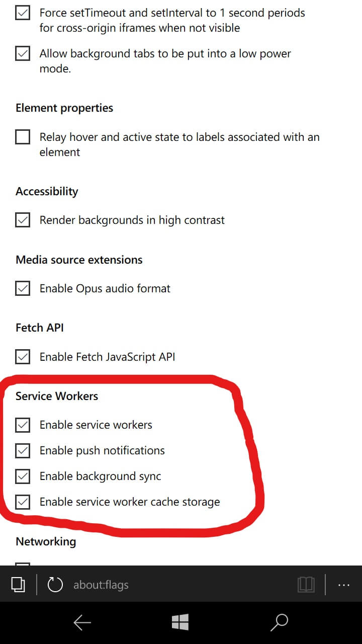 Edge flags- enabling PWA service