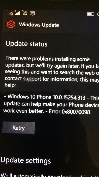 Windows 10 Mobile 15254.313 error 0x80070002