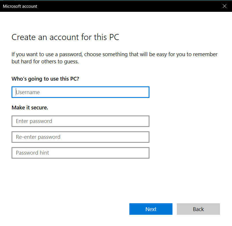create an account for this PC