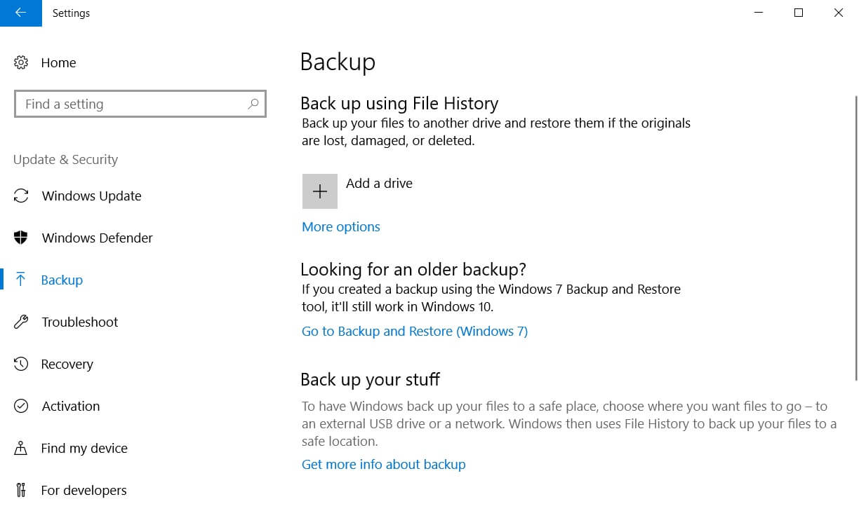 Backup in Windows 10