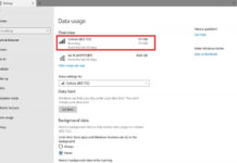 Data usage in Windows 10