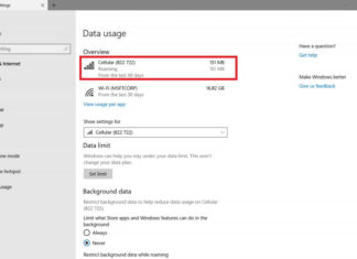 Data usage in Windows 10