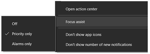 Focus Assist in Action Center