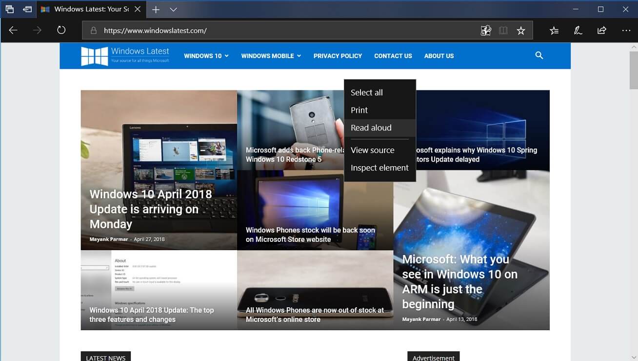 Microsoft Edge in Windows 10 April 2018 Update