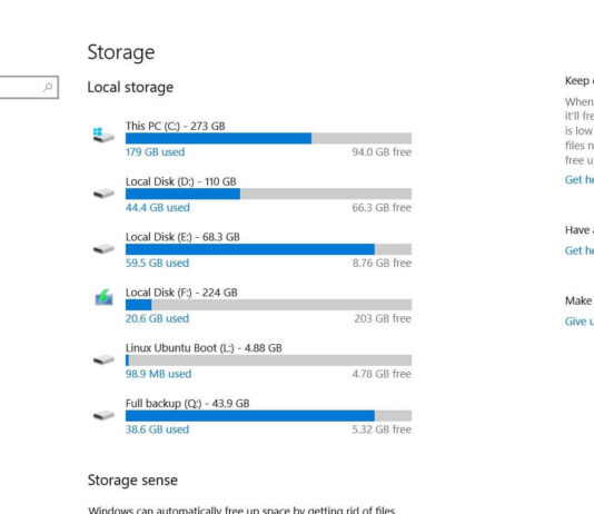 Storage in Windows 10