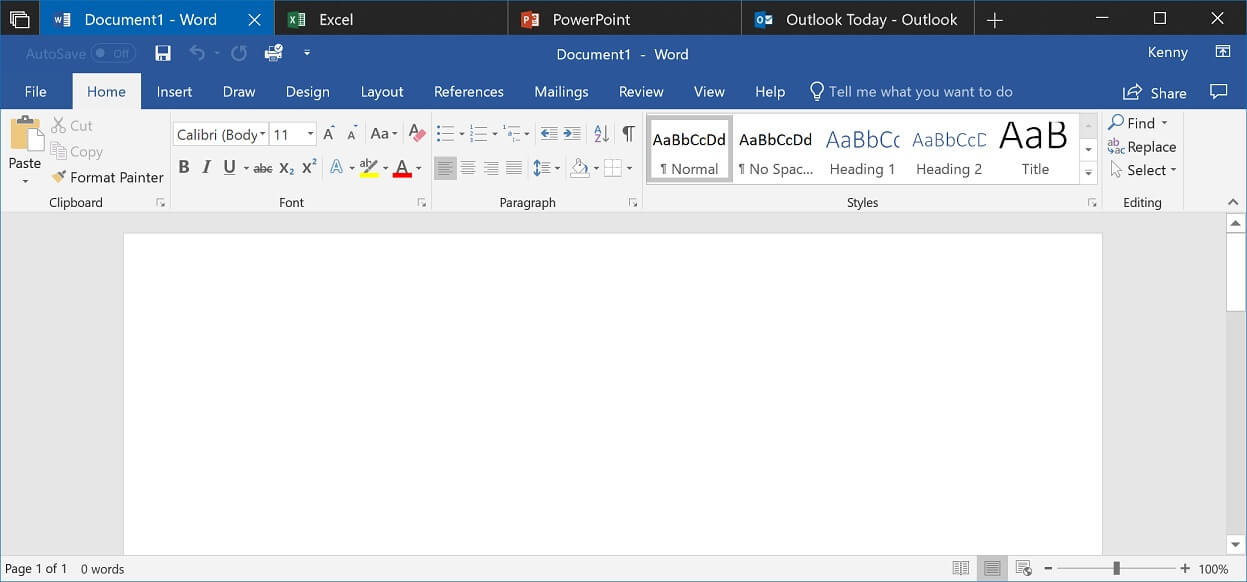 Tabs in Office for Windows 10