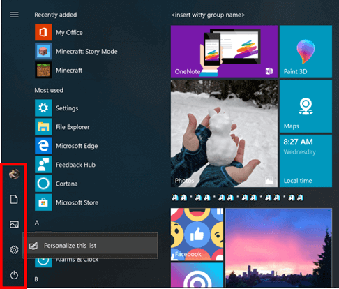 Windows 10 Spring Creators Update start menu