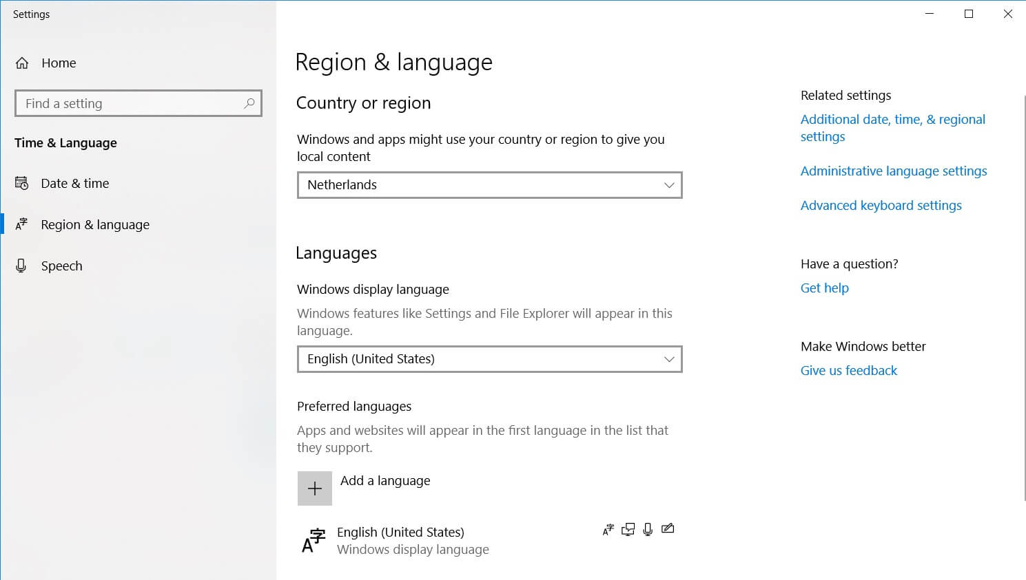 Change region in Windows 10