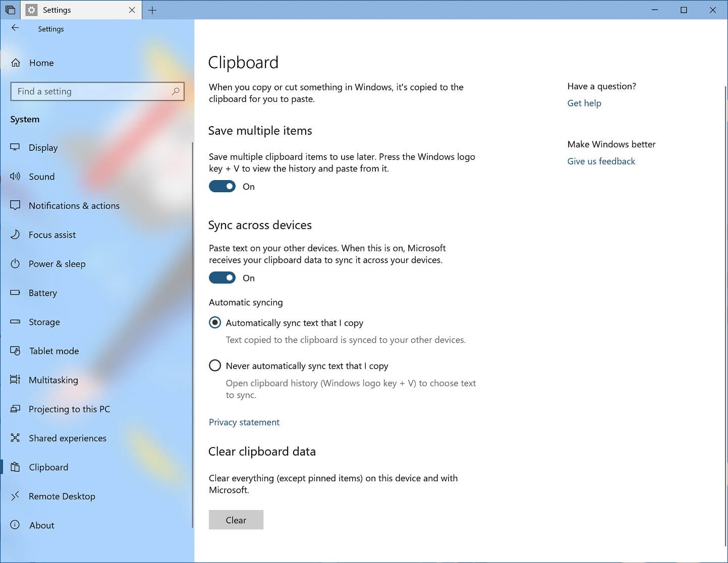 Clipboard in Windows 10