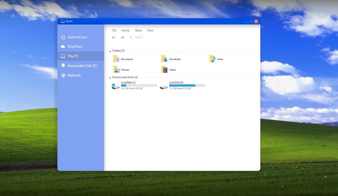 File Explorer in Windows XP concept