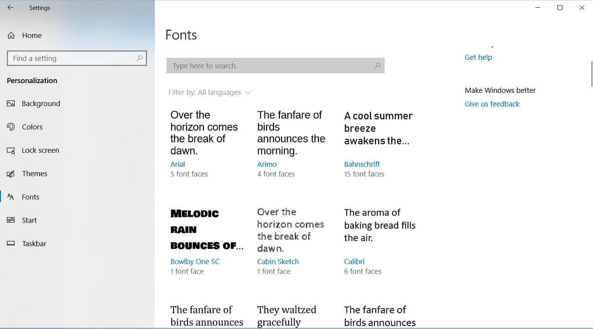 Fonts in Windows 10