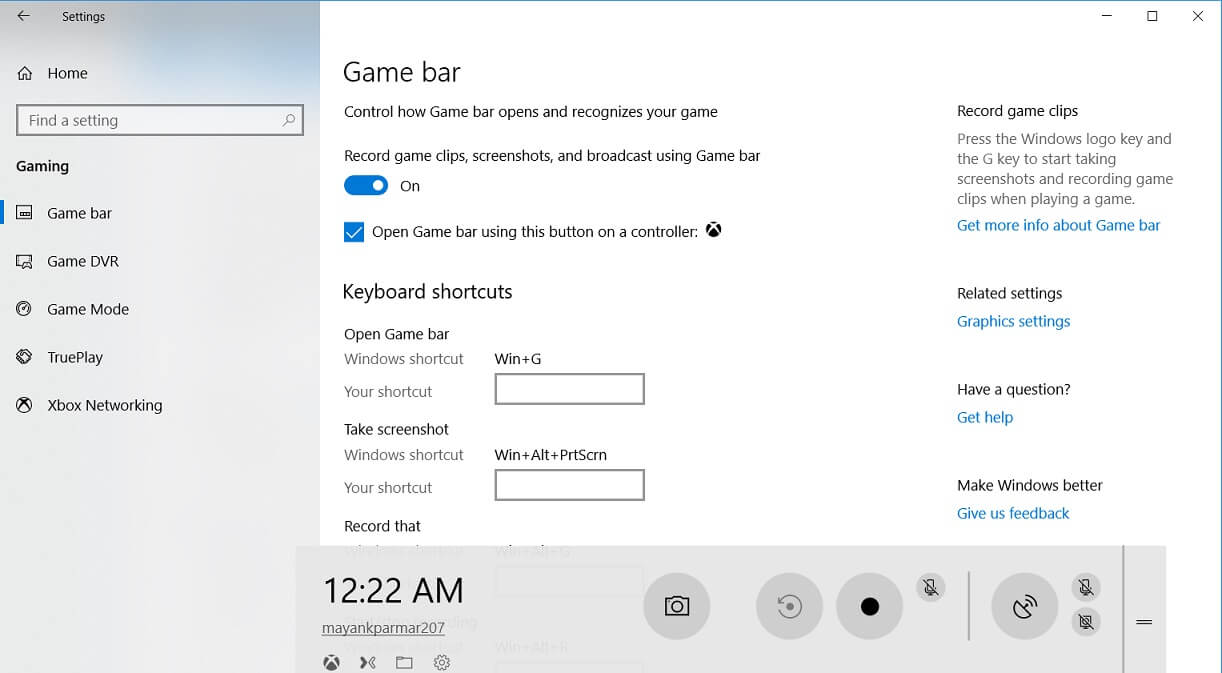 Game Bar in Windows 10