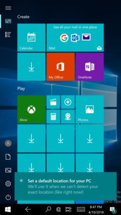 Start Menu in Lumia 950 XL with Windows 10 ARM