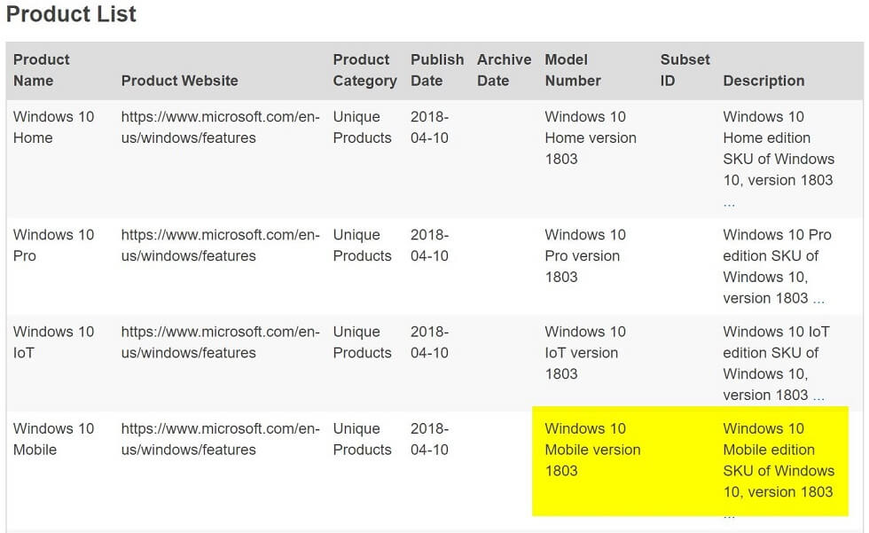 Windows 10 Mobile April 2018 Update