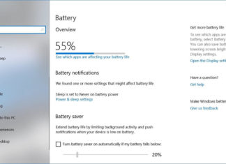 Windows 10 battery settings