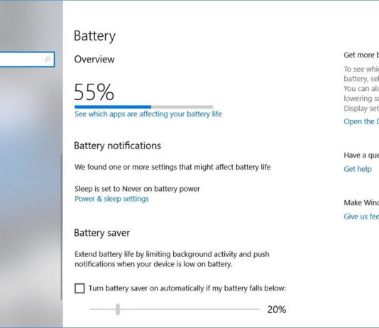 Windows 10 battery settings