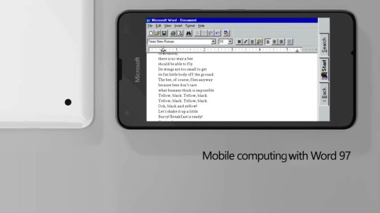 Word 97 on Windows 95 Mobile concept