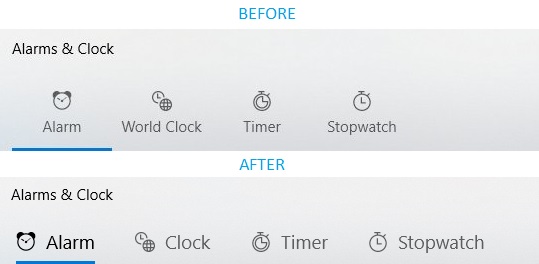 Alarms and Clocks UI changes