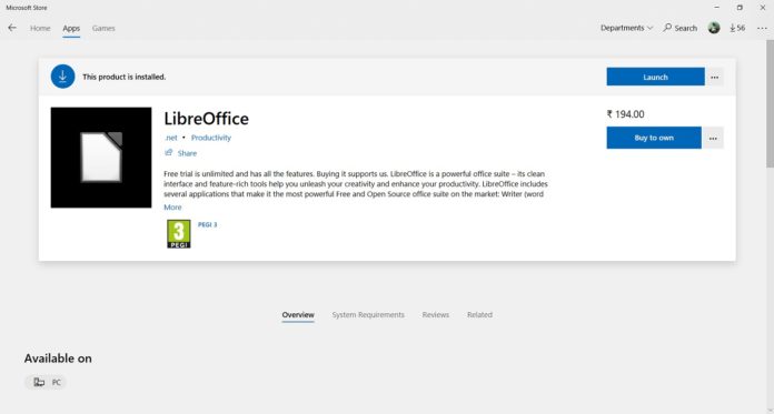 LibreOffice in Microsoft Store