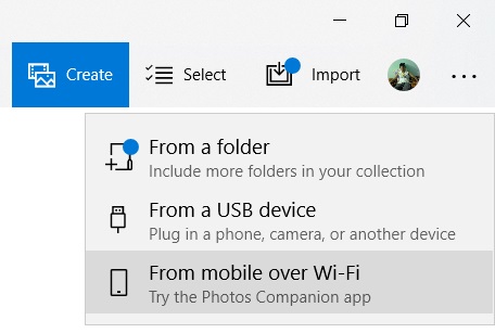 Microsoft Photos Imports feature