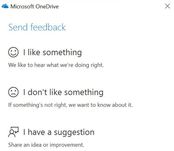 OneDrive Feedback option