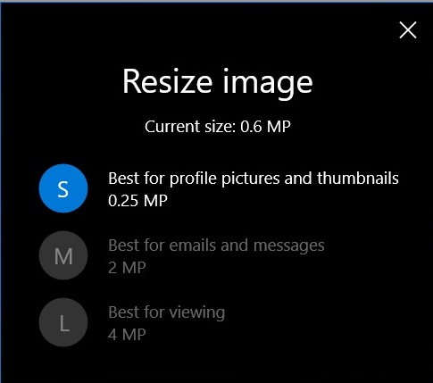 Photos app resize options