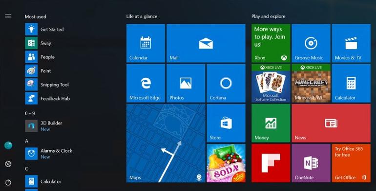 Start Menu in Windows 10 Anniversary Update