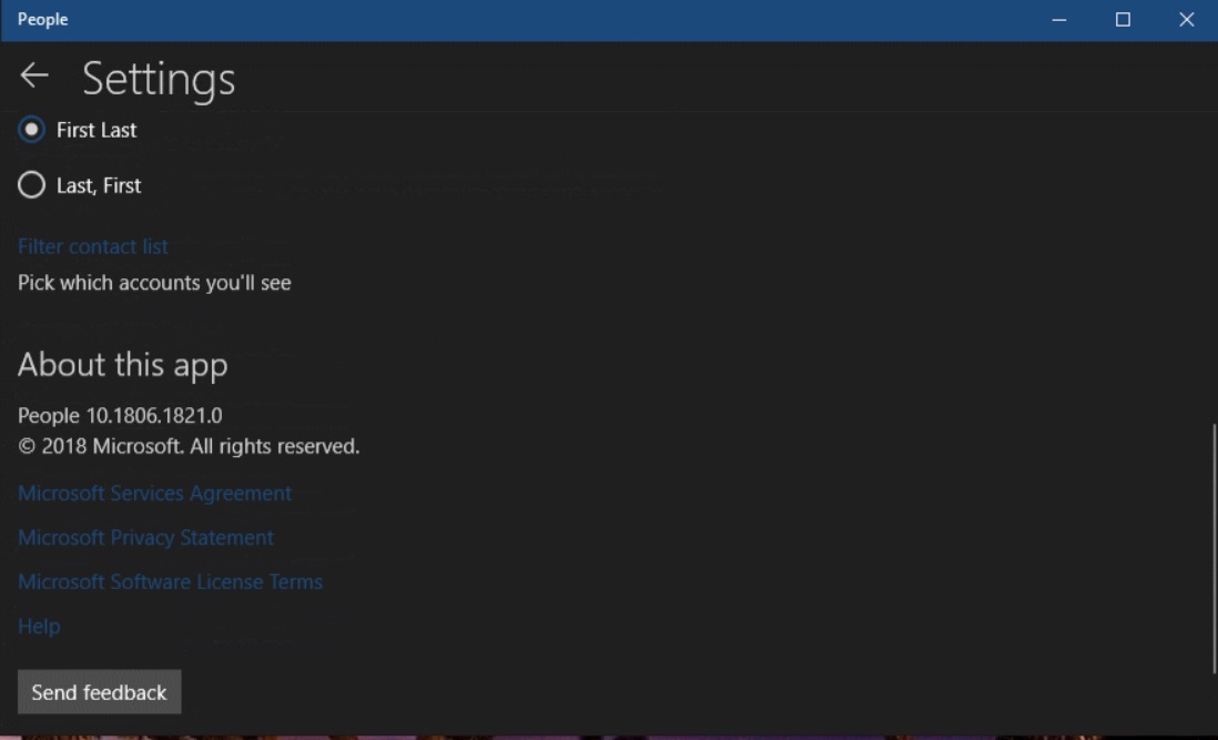 Windows 10 People app screenshot