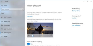 Windows 10 Video Playback settings