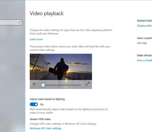 Windows 10 Video Playback settings