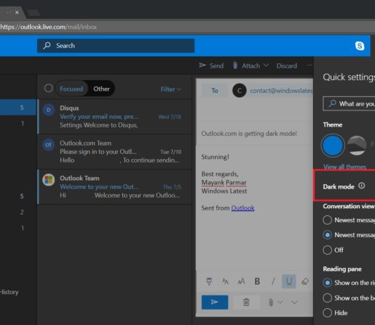 outlook dark mode