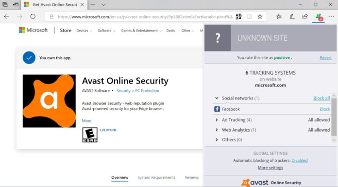 Avast Microsoft Edge extension