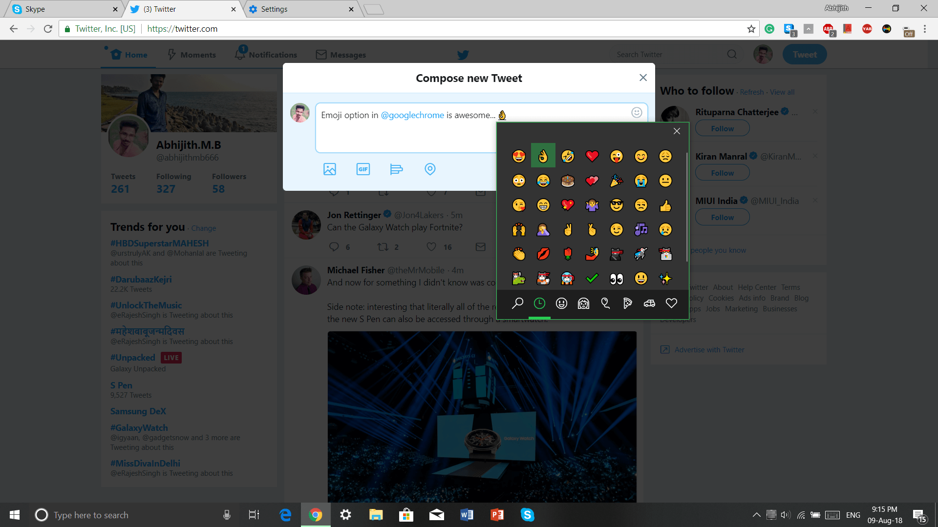 Emojis in Google Chrome