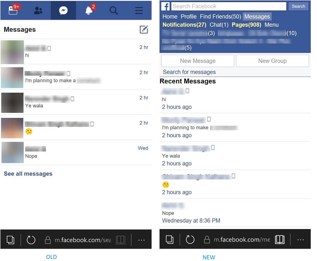 Facebook updated in Edge mobile
