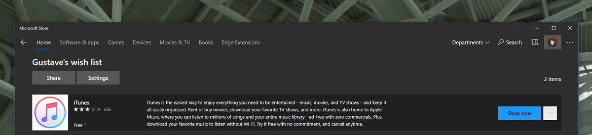 Microsoft Store wish list