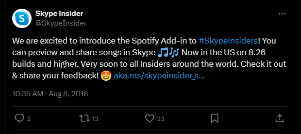 Source Information URL Skype announces new Spotify add-in