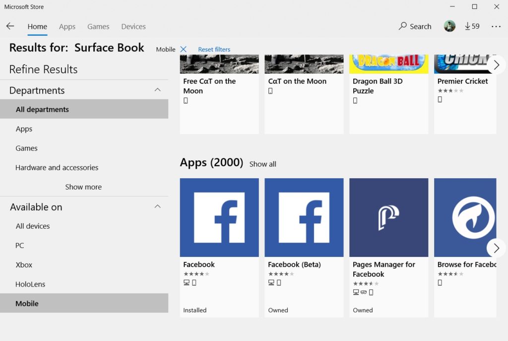 Microsoft Store for Windows 10 updated with better search filtering options