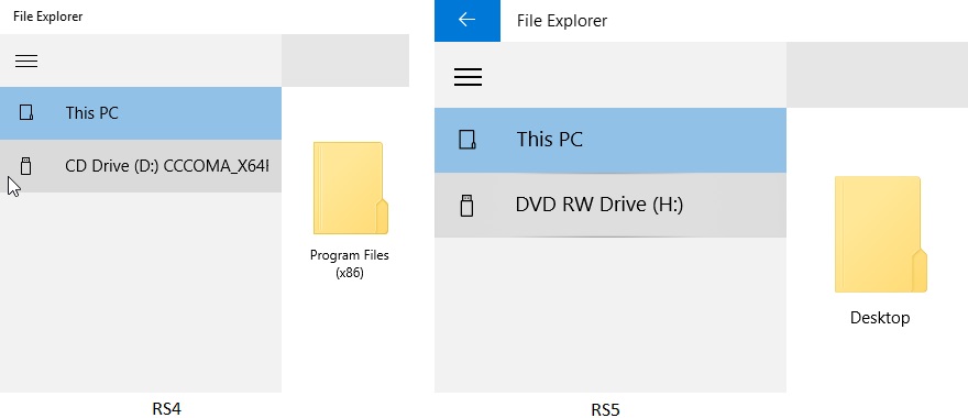 UWP File Explorer left pane