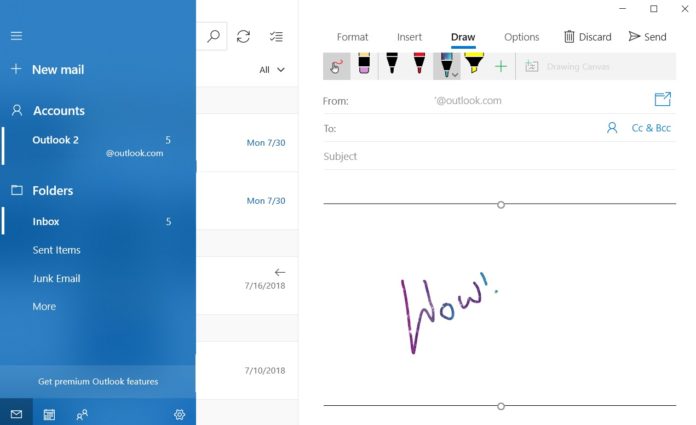 Windows 10 Mail Inking Feature