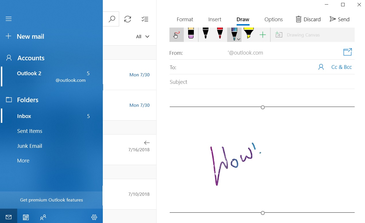 Windows 10 Mail Inking Feature