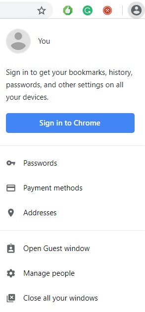 Chrome menu