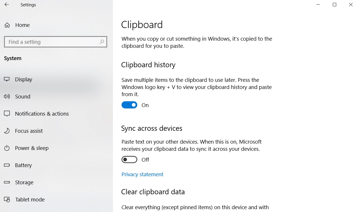 Clipboard in Windows 10