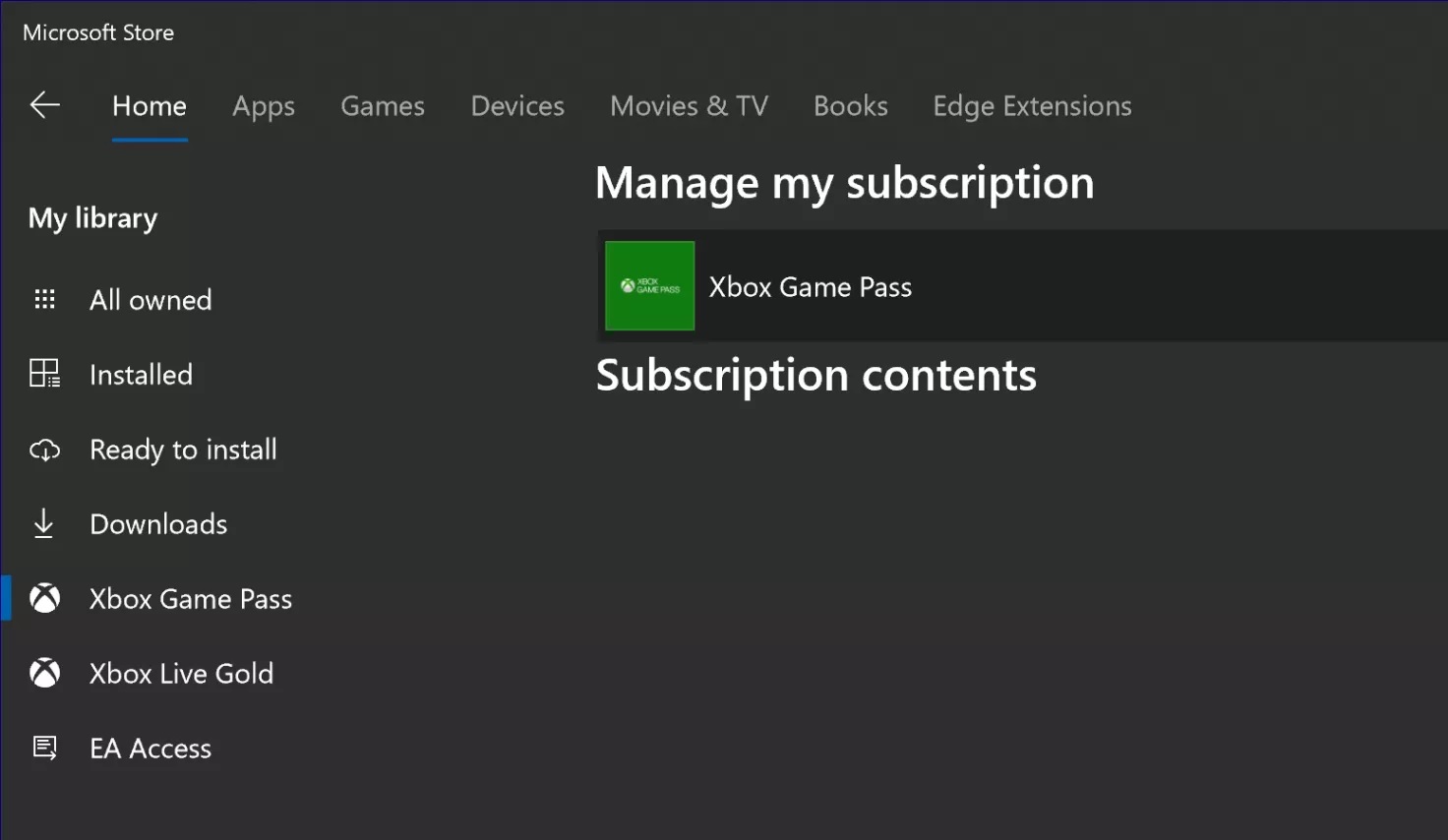 Microsoft Store subscriptions feature